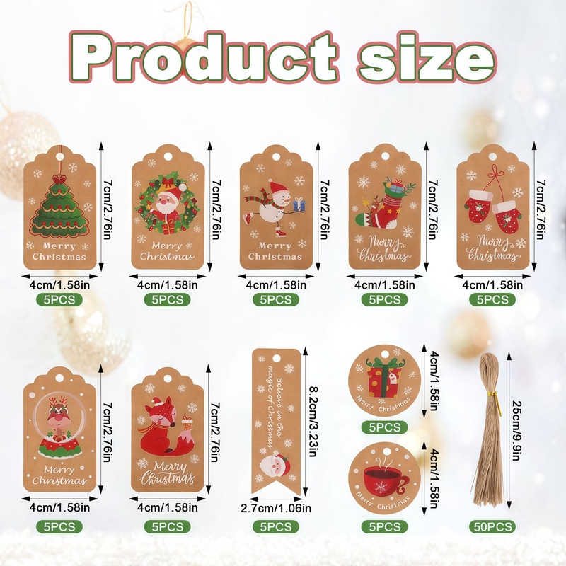 50Pcs Christmas Tags 10 Styles - Kraft Hang Tag review and price
